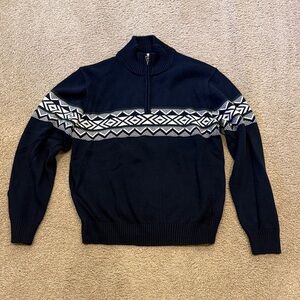 Men's Black and White Geometric Zip-Up Sweater